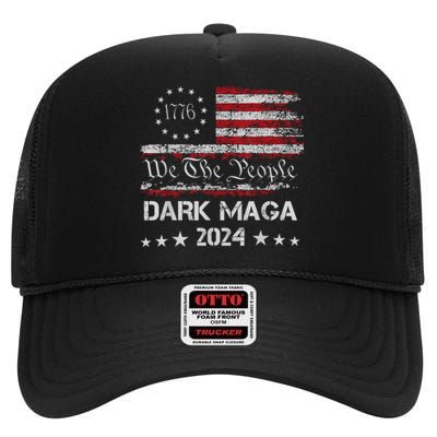 Dark Maga Trump 2024 Us Flag Vintage President Campaign High Crown Mesh Back Trucker Hat