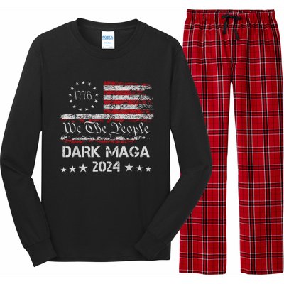 Dark Maga Trump 2024 Us Flag Vintage President Campaign Long Sleeve Pajama Set