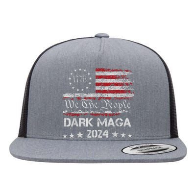 Dark Maga Trump 2024 Us Flag Vintage President Campaign Flat Bill Trucker Hat