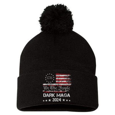 Dark Maga Trump 2024 Us Flag Vintage President Campaign Pom Pom 12in Knit Beanie