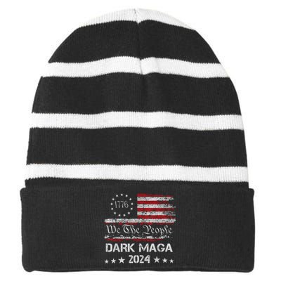 Dark Maga Trump 2024 Us Flag Vintage President Campaign Striped Beanie with Solid Band