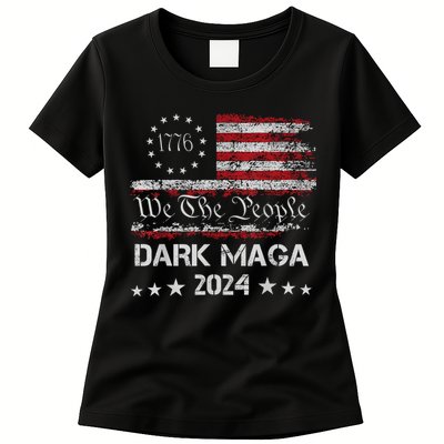 Dark Maga Trump 2024 Us Flag Vintage President Campaign Womens T-Shirt