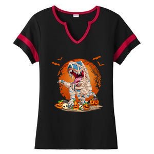 Dinosaur Mummy T Rex Pumpkin Skeleton Boy Halloween Ladies Halftime Notch Neck Tee