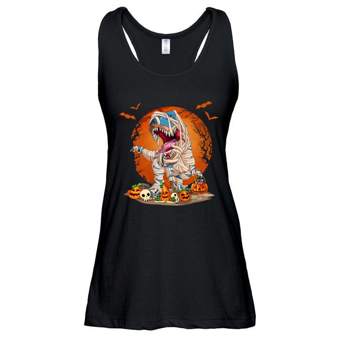 Dinosaur Mummy T Rex Pumpkin Skeleton Boy Halloween Ladies Essential Flowy Tank