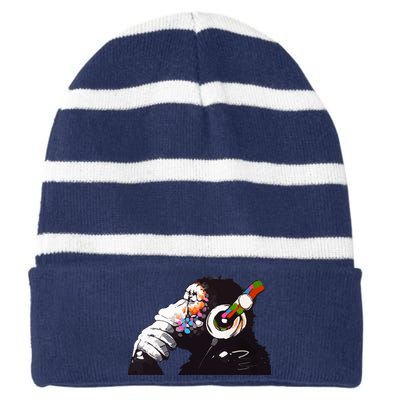 Dj Monkey Thinker Striped Beanie with Solid Band