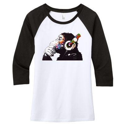 Dj Monkey Thinker Women's Tri-Blend 3/4-Sleeve Raglan Shirt