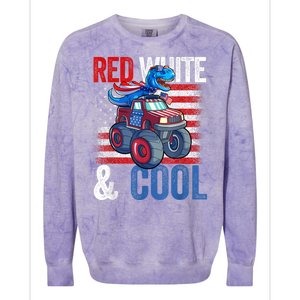 Dinosaur Monster Truck Dino 4th Of July American Flag Colorblast Crewneck Sweatshirt