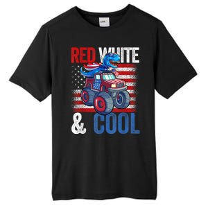 Dinosaur Monster Truck Dino 4th Of July American Flag Tall Fusion ChromaSoft Performance T-Shirt