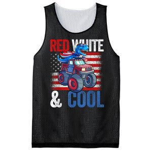 Dinosaur Monster Truck Dino 4th Of July American Flag Mesh Reversible Basketball Jersey Tank