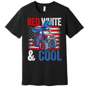 Dinosaur Monster Truck Dino 4th Of July American Flag Premium T-Shirt