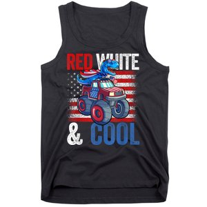 Dinosaur Monster Truck Dino 4th Of July American Flag Tank Top