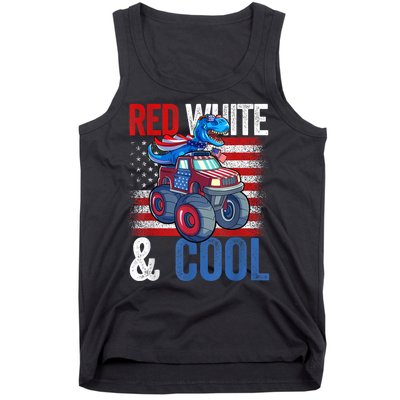 Dinosaur Monster Truck Dino 4th Of July American Flag Tank Top