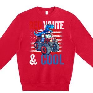 Dinosaur Monster Truck Dino 4th Of July American Flag Premium Crewneck Sweatshirt