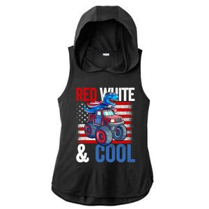 Dinosaur Monster Truck Dino 4th Of July Boy American Flag Ladies PosiCharge Tri-Blend Wicking Draft Hoodie Tank