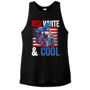 Dinosaur Monster Truck Dino 4th Of July Boy American Flag Ladies PosiCharge Tri-Blend Wicking Tank