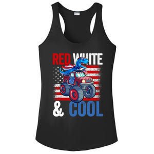 Dinosaur Monster Truck Dino 4th Of July Boy American Flag Ladies PosiCharge Competitor Racerback Tank