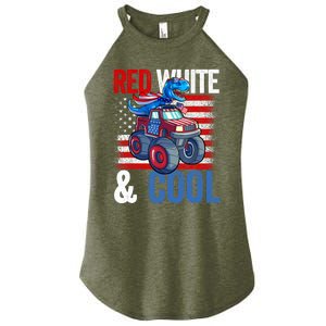 Dinosaur Monster Truck Dino 4th Of July Boy American Flag Women's Perfect Tri Rocker Tank