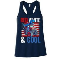 Dinosaur Monster Truck Dino 4th Of July Boy American Flag Women's Racerback Tank