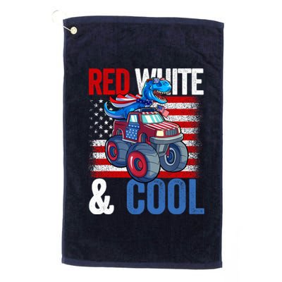 Dinosaur Monster Truck Dino 4th Of July Boy American Flag Platinum Collection Golf Towel