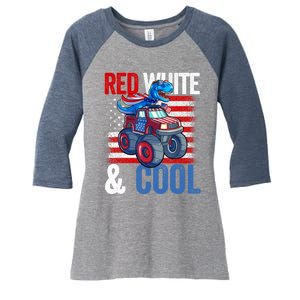 Dinosaur Monster Truck Dino 4th Of July Boy American Flag Women's Tri-Blend 3/4-Sleeve Raglan Shirt