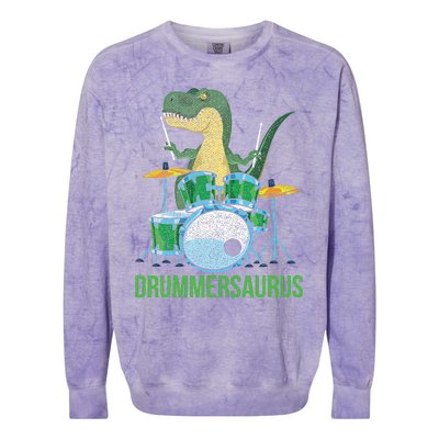 Dinosaur Musician T Rex Drummer Gift Drums Colorblast Crewneck Sweatshirt