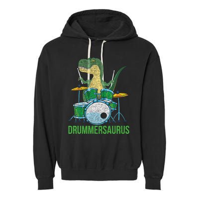 Dinosaur Musician T Rex Drummer Gift Drums Garment-Dyed Fleece Hoodie