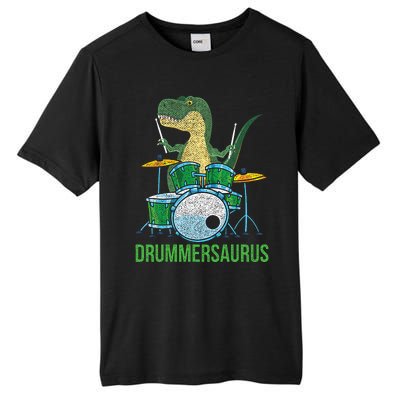 Dinosaur Musician T Rex Drummer Gift Drums Tall Fusion ChromaSoft Performance T-Shirt