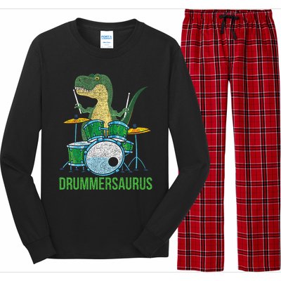 Dinosaur Musician T Rex Drummer Gift Drums Long Sleeve Pajama Set