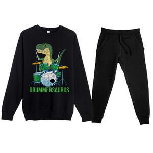 Dinosaur Musician T Rex Drummer Gift Drums Premium Crewneck Sweatsuit Set