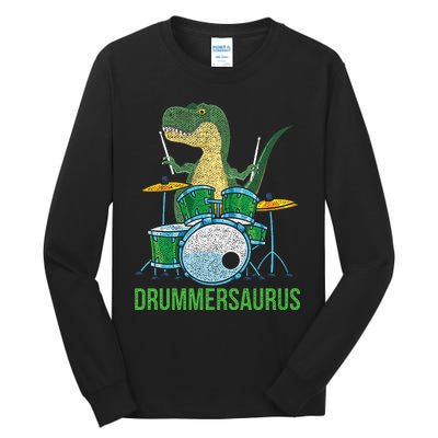 Dinosaur Musician T Rex Drummer Gift Drums Tall Long Sleeve T-Shirt