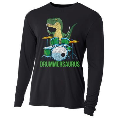 Dinosaur Musician T Rex Drummer Gift Drums Cooling Performance Long Sleeve Crew