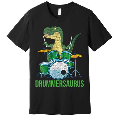 Dinosaur Musician T Rex Drummer Gift Drums Premium T-Shirt