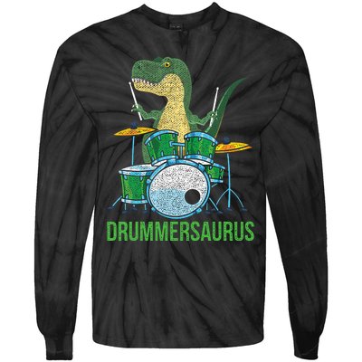 Dinosaur Musician T Rex Drummer Gift Drums Tie-Dye Long Sleeve Shirt