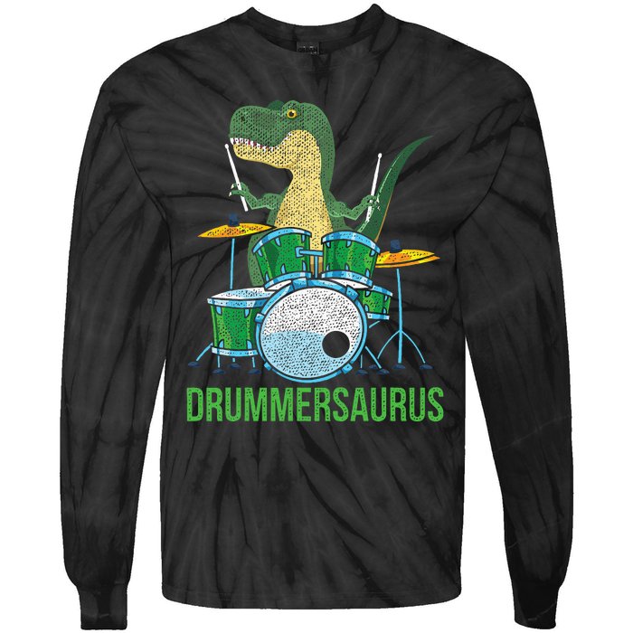 Dinosaur Musician T Rex Drummer Gift Drums Tie-Dye Long Sleeve Shirt