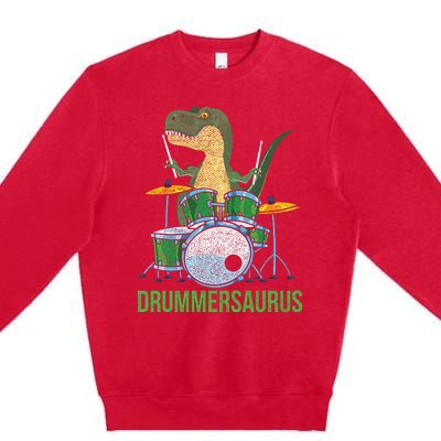 Dinosaur Musician T Rex Drummer Gift Drums Premium Crewneck Sweatshirt