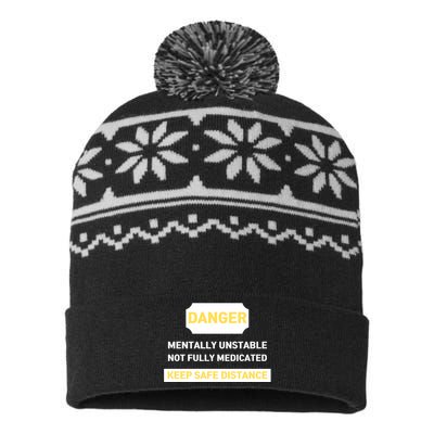 Danger Mentally Unstable Not Fully Medicated Keep Safe Distance USA-Made Snowflake Beanie