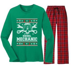 Diesel Mechanic Ugly Christmas Women's Long Sleeve Flannel Pajama Set 