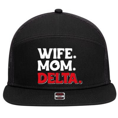 Delta Mom University Sister College Sorority Mom 7 Panel Mesh Trucker Snapback Hat