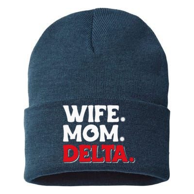 Delta Mom University Sister College Sorority Mom Sustainable Knit Beanie