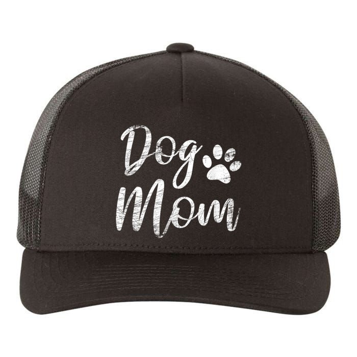 Dog Mom Vintage Distressed Design Funny Dog Paw Yupoong Adult 5-Panel Trucker Hat