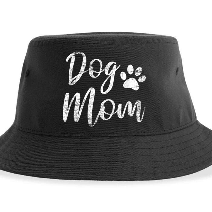 Dog Mom Vintage Distressed Design Funny Dog Paw Sustainable Bucket Hat