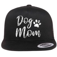 Dog Mom Vintage Distressed Design Funny Dog Paw Flat Bill Trucker Hat