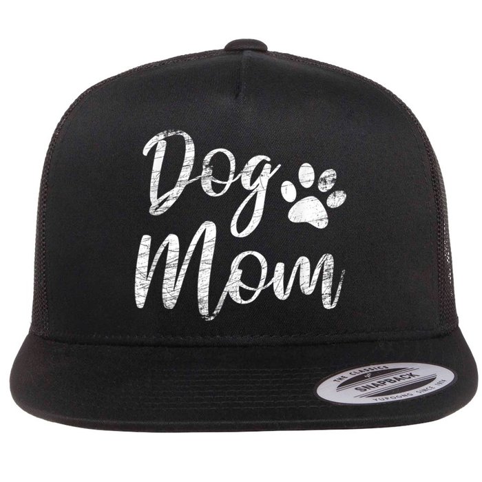 Dog Mom Vintage Distressed Design Funny Dog Paw Flat Bill Trucker Hat