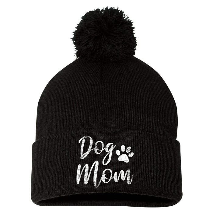 Dog Mom Vintage Distressed Design Funny Dog Paw Pom Pom 12in Knit Beanie