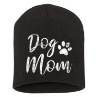 Dog Mom Vintage Distressed Design Funny Dog Paw Short Acrylic Beanie