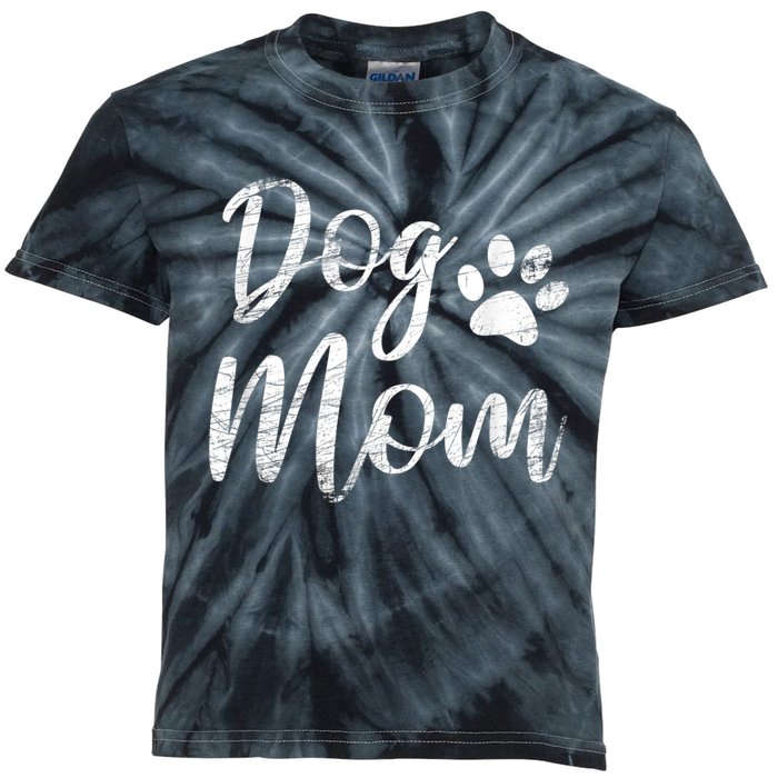 Dog Mom Vintage Distressed Design Funny Dog Paw Kids Tie-Dye T-Shirt