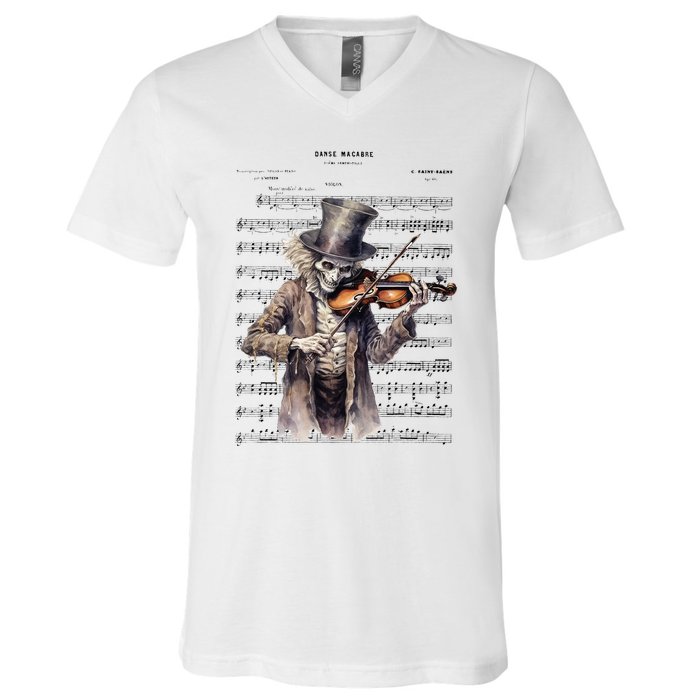 Danse Macabre Violin Halloween V-Neck T-Shirt