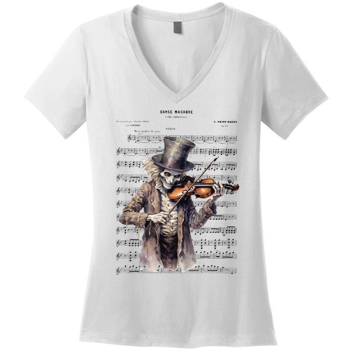 Danse Macabre Violin Halloween Women's V-Neck T-Shirt