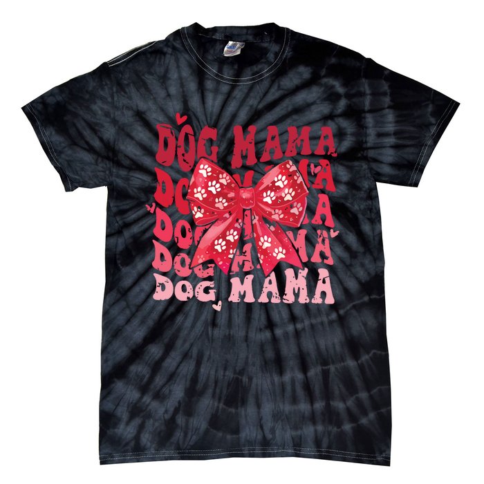 Dog Mama Valentines Day Heart Coquette Bow Mom Valentine Tie-Dye T-Shirt