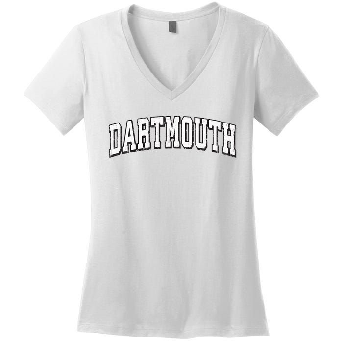 Dartmouth Massachusetts Vintage Athletic Sports B&W Print Women's V-Neck T-Shirt